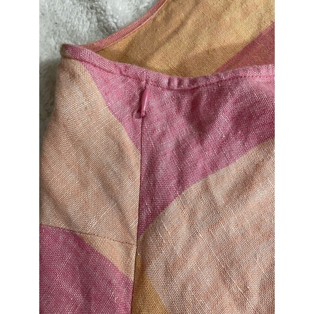 Victoria Holley 16 Pink Plaid 100% Linen V-neck Sleeveless Maxi Dress - Picture 6 of 10
